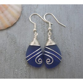 Does Not Apply Hawaiian Jewelry Sea Glass Earrings, Top Wire Cobalt Blue Earrings, Fun Beach