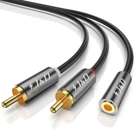 J&D RCA to Aux Adapeter RCA to 3.5mm Female Cable, RCA Cable Gold Plated Copper Shell Heavy Duty 3.5mm Female to 2 RCA Male Stereo Audio Adapter Cable, 3 Feet