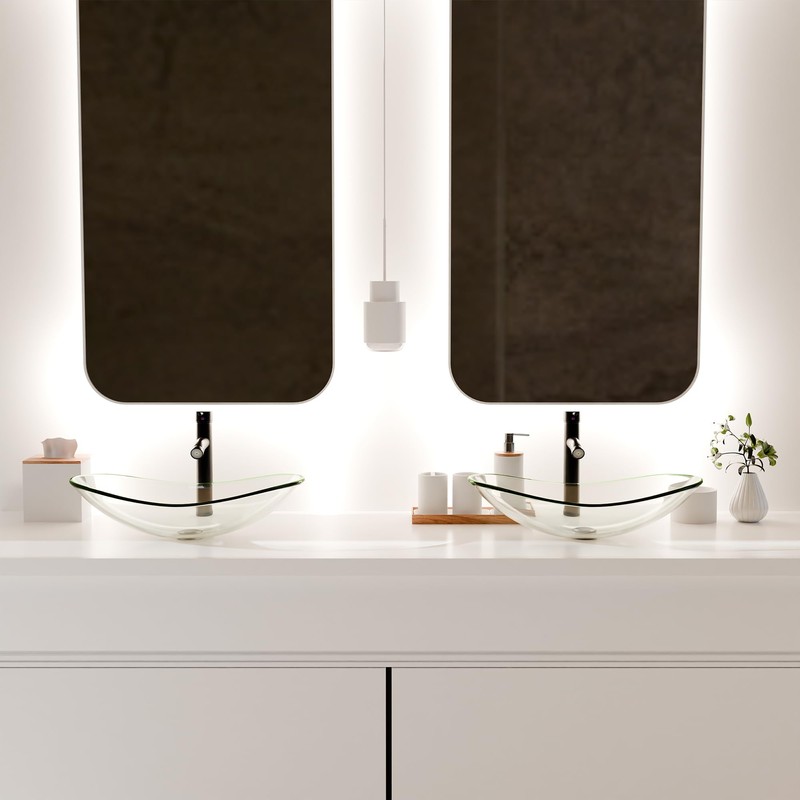 YIMAI Tempered Glass Vessel Sink Bathroom, 20.8"x13.7" Oval Clear Above