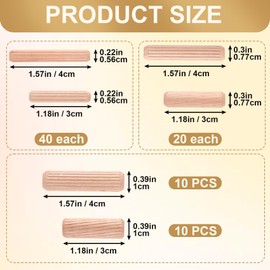 JYvivid 140 Pcs Wooden Dowel Pins, Hardwood Wood Dowel Pegs, Fluted Wooden Pegs, Wood Dowels for Crafts, Furniture (6 Sizes)