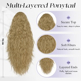 Sofeiyan Pferdeschwanz Haarteil mit Klammer, 56 cm Lang Wellig Lockigen Ponytail Extension Claw Clip in Synthetischen Haarverlängerung Zopf für Frauen，Blond und Aschblond Gemischt