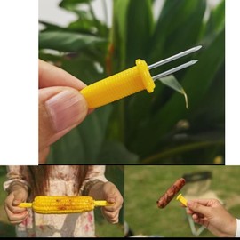 Bluejunior Corn Holders – Corn on The Cob Forks, Grilling Skewers & Fruit Prongs for BBQ, Kitchen, and Outdoor Cooking (Dual-Prong Design, Secure Grip