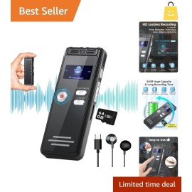 64GB Rechargeable LCD Digital Audio Sound Voice Recorder Dictaphone MP3 Player