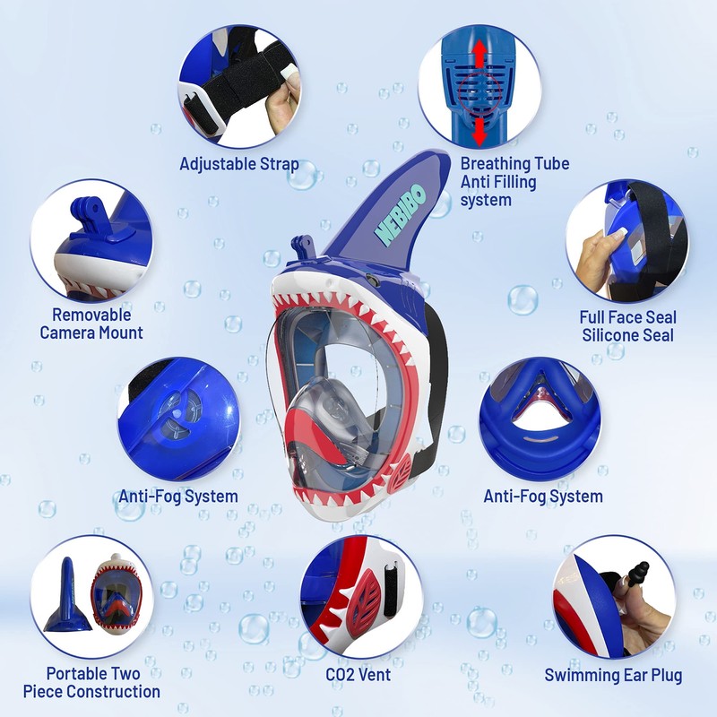 Junior Snorkel Mask, Shark (Black, XS)