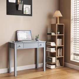 Organizedlife Small Makeup Vanity Desk with Flip Top Mirror, Dressing Table with 3 Modes Adjustable Lights, 2 Drawers and 3 Storage Box, for Bedroom (Grey Vanity with Light)