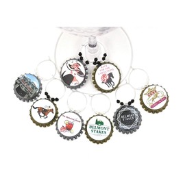 Belmont Stakes Horse Race Wine Glass Charms - Belmont Horse Race Glass Identifier Tags - Horse Wine Charms, Triple Crown Wine Charms, Bottle Cap Wine Charms - 8 Wine Charms/pack