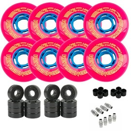 TGM Skateboards Revision Roller Hockey Wheels Indoor 72mm Clinger 74A Pink 8-Pack with Hybrid Ceramic Bearings Kit