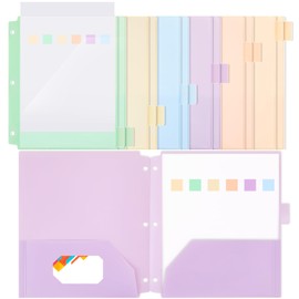 Honoson 12 Pcs Plastic Folders with 2 Pockets 3 Hole Punched Folders for 3 Ring Binder 1/6 Cut Tabs for Office Classroom (Macaron Colors)