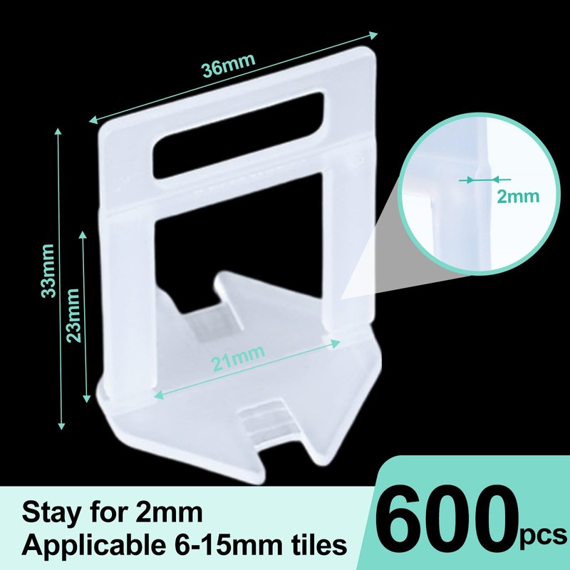 TUAKIMCE Tile Leveling System 2mm, 600pcs Tiles Spacer Clips for