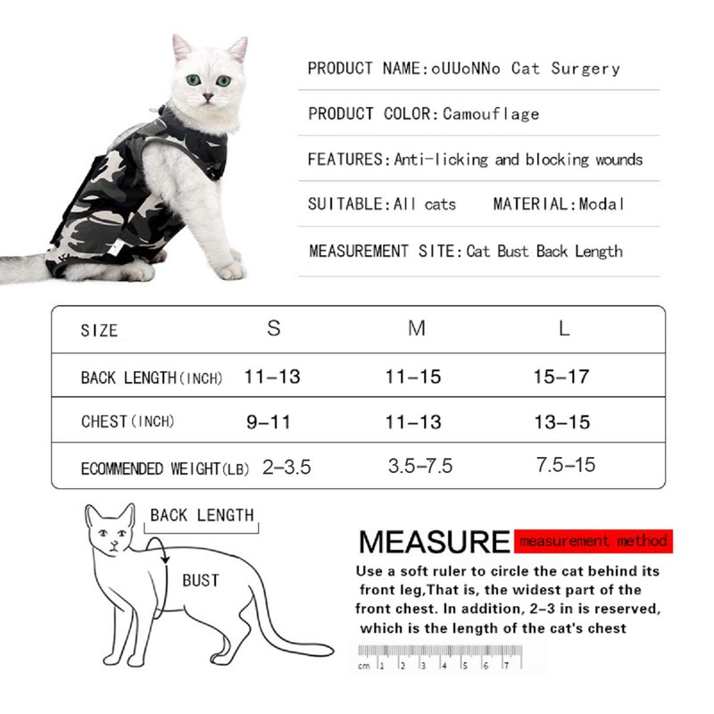 oUUoNNo Cat Wound Surgery Recovery Suit for Abdominal Wounds or