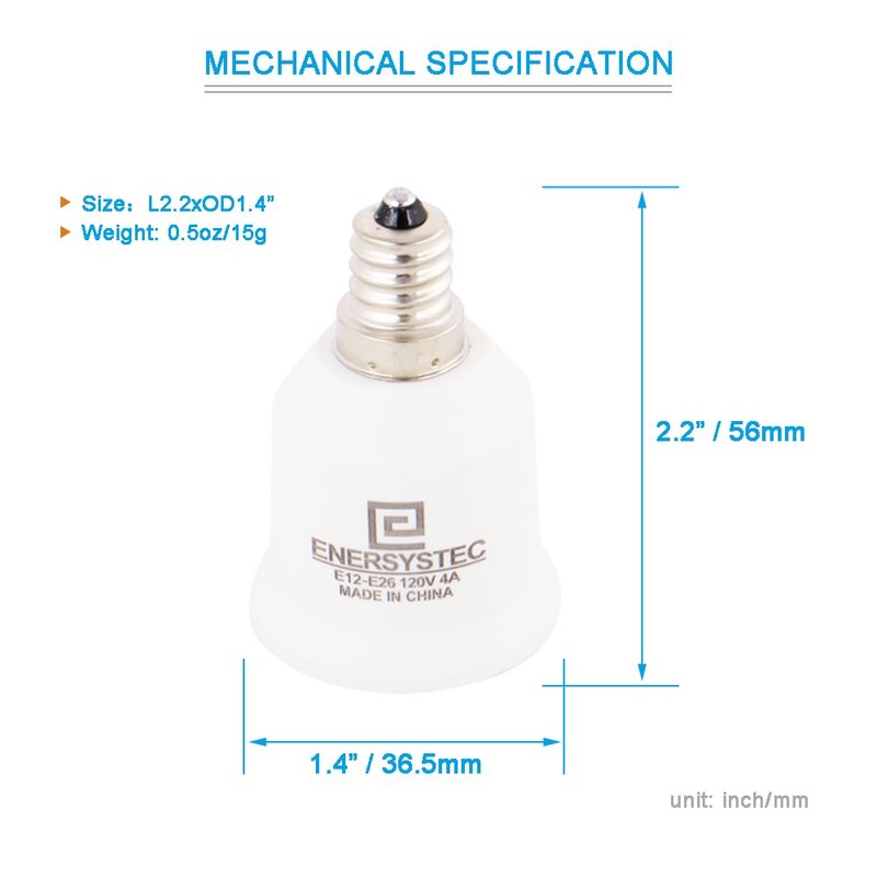 E ENERSYSTEC Candelabra E12 to E26 Light Bulb Base Adapter