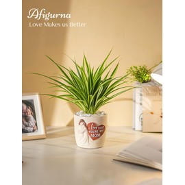 Afigurna Plant Pots Gift for Mom: Raised Mother-Daughter Design - Love That You're My Mom - 5.3 inch Flower Pot with Drainage for Succulents - Indoor Planter Gift for Mothers Day, Birthday Gifts