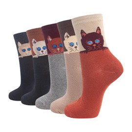 DiaryLook Womens Socks Funny Cute Animal Sock Cat Dog Socks Cotton Casual Ladies Sock Gifts for women, Dark Color Cat Pattern