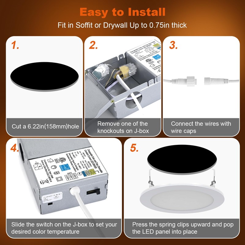 ZYC Canless LED Recessed Lighting 6 Inch 6 Pack 5CCT
