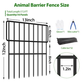 ULIOK Animal Barrier Fence, 16 Panels No Dig Fence 17.3ft(L) x12in(H), Garden Fences for Rabbits and Dog Ground Defense, Rustproof Metal Fences Border, Fencing Bottom Blocker for Outdoor Yard Patio