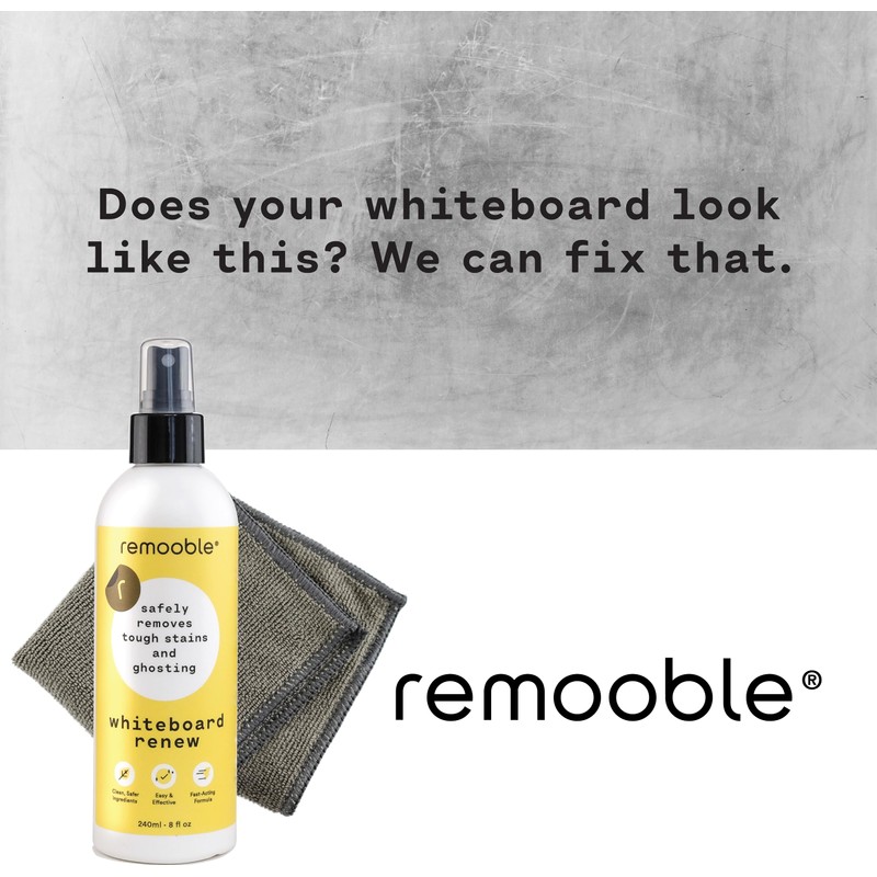 Remooble Dry Erase Whiteboard Cleaner Spray & Microfiber Cleaning Cloth
