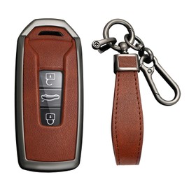 KUNIO Key Case Suitable for VW Touareg 2018 2019 2020 2021 2022 Protective Key Case Keyless Key Case Key Case Key Case 3 Buttons, brown