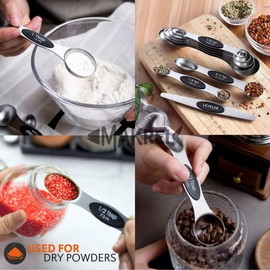 MAKREL® 8 Piece Magnetic Stackable Measuring Spoon Set Stainless Steel Dual Sided Teaspoons and Tablespoons for Dry and Liquid Ingredients