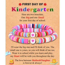 FIEEFX First Day of Kindergarten Bracelet Gift Mommy and Me Mom and Daughter Bracelets Set for 2 Back to School Gifts Bracelet for Daughter Girls
