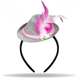 Hatstar Mini Tyrolean Hat | Seppel Hat Headband with Feather | Seppl Hat Headband for October Party | Costume Accessory for Men and Women (Seppel Hat Pink)