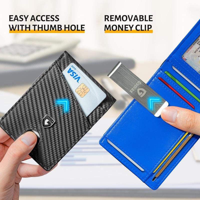 GSOIAX Mens Slim Wallet Rfid Blocking Blue Black - Color: