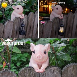 SHAODIE Solar Pig Sculpture Outdoor Resin Garden Decoration, Suitable for Outdoor Garden Fence Decoration, Suitable for Women, Mothers, Grandma Gifts