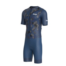Men's Cycling Skinsuit Gel Padded One Piece Trisuit Bike Top Short Sublimated Unique Design Bib Shorts (Navy, Medium)
