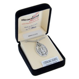 Heartland Store Oval Sterling Silver Miraculous Medal Necklace for Men- Tarnish Resistant, Handcrafted in the USA-Meaningful Religious Pendant-Ideal Present- 24" 1.7mm Sterling Silver Chain with Clasp