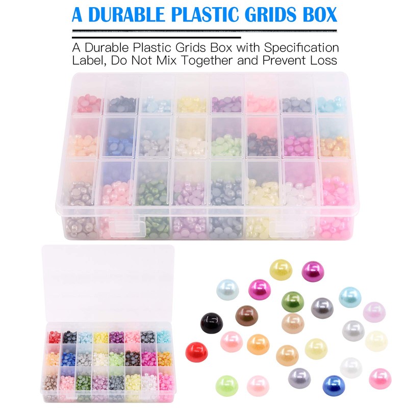 Glarks 2880pcs Flat Back Half Round Cabochon Beads Flatback 6mm