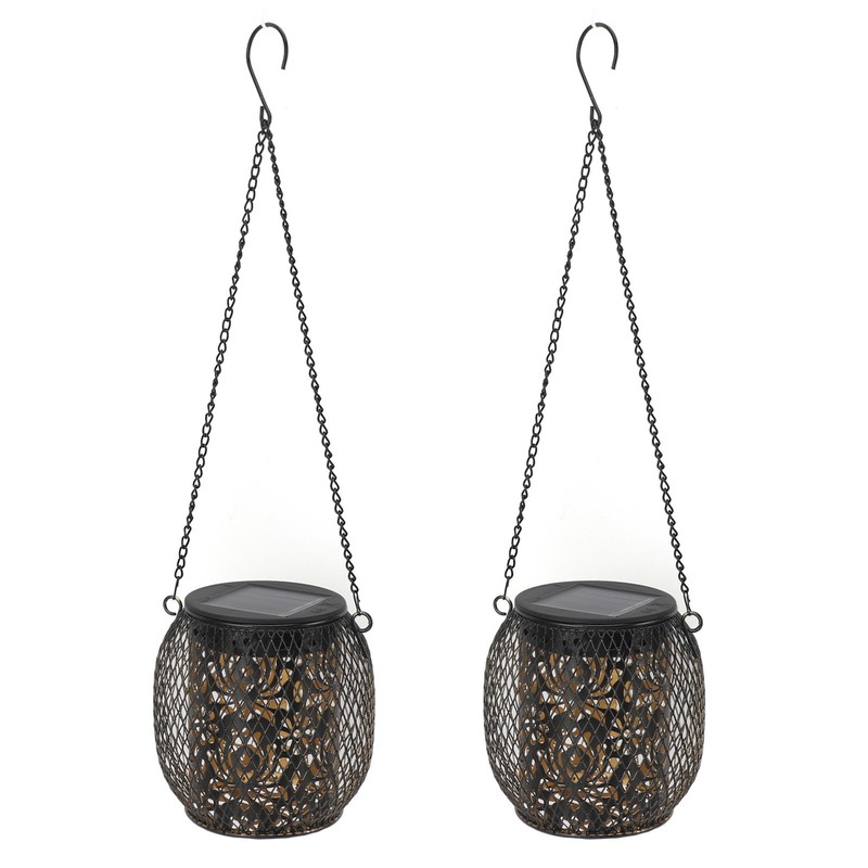 2pcs Outdoor Hanging Solar Lanterns IP65 Waterproof Solar Wrought Iron