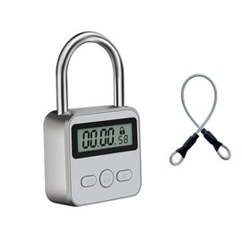 Metal Timer Lock, LCD Display Multi-Function Electronic Time, 99 Hours Max Timing, USB Rechargeable Timer Padlock Timer Padlock Timer Lock (Silver)