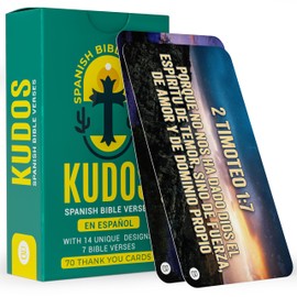 70 Spanish Bible Verse Kudos Cards: Inspirational Religious Christian Scripture Quote – Thank You Appreciation & Encouragement Blank Back – School Kids Notes - Teacher Reward Stationary Bulk Gift