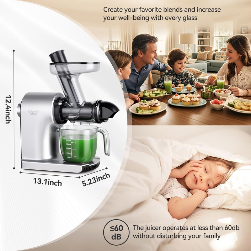 Juicer Machines,ORMEO HOME Cold Press Juicer with 3.60"Large Feed Chute