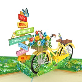 papercrush® Pop-Up Card Good Wishes 3D New Year Card 2024, Birthday Card with Bicycle & Flowers for Girlfriend, Wife or Mum, Courage Card for Illness for Adults