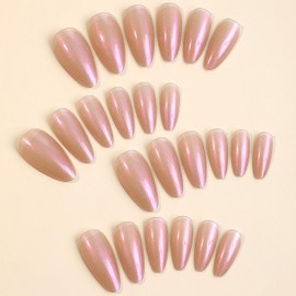 TBRZTR Press on Nails Medium Almond Fake Nail Plating False Nail Solid Color Artificial Fingernails Full Cover Glossy Reusable Coffin Artificial Acrylic Press Ons Glue on Nails for Women 24Pcs