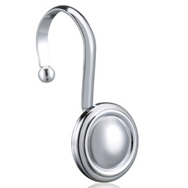 Chrome Shower Curtain Hooks Rings, Decorative Silver Shower Hook for Shower Curtain, Rustproof Modern Shower Rings Hangers for Bathroom Curtains Rods, Set of 12