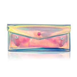 AfitLulu Holographic Makeup Bag, Waterproof Travel Cosmetics Organizer Pouch for Women, Snap Closure Iridescent Coin Wallet to Store Makeup Brushes, Keys, Small Items(7.8 * 3.5inches) (A)