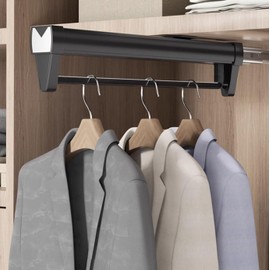 LITAITAI Adjustable Double-Rail Pull Out Clothes Hanger Rod with Thick Steel - Wardrobe Clothing Rail Hanger Rack Bar for Pants and Clothes (16 inch)