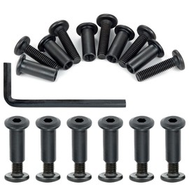 PGMJ 40 Sets Bolts and Nuts Set - M6 Black Hex Countersunk Rivet Socket Cap Connecting Metal for Furniture Cam Lock Fasteners, Bed Frame Screws and Bolts Replacement (M6x25mm-Black-D)