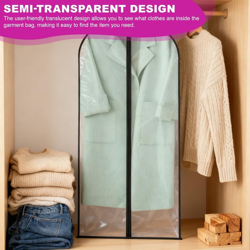 8 Pcs Translucent Garment Bags, 60x120cm Waterproof Dustproof Clothes Cover