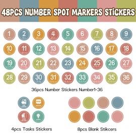 48pcs Line Up Spots for Classroom Floor Boho Number Line Stickers for Classroom Wall Back to School Preschool Kindergarten Elementary Teacher Supplies