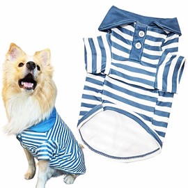 Cute Dog Clothes Striped Dog Polo Shirts Cute Sweater Puppy Clothes Gentle Sweater Pet Clothes for Small Medium Large Dogs Cats (Blue Stripe, XXL Size for 30-40lb Pets)
