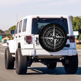 Delerain Compass Black Spare Tire Cover with Backup Camera Hole Wheel Protectors Sun Protector Waterproof for RV Trailer RV SUV Truck and Many Vehicle(16 Inch for Diameter 29"-31")