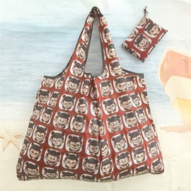 Cute Small Character Figure Pattern Foldable Simple Tote Shopper Bag Portable Mini Pouch R28 Free Size/Lake Blue Big Flower Cat 20ea