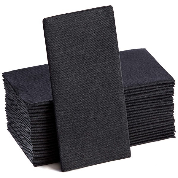Black Paper Napkins | Linen Feel Guest Disposable Cloth Like Dinner Napkins | Hand Towels | Soft, Absorbent, Paper Hand Napkins for Kitchen, Bathroom, Parties, Weddings, Dinners Or Events | 50 Pack