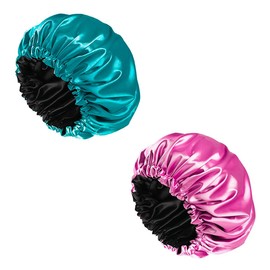 Hsthe Sea 2 Pieces Satin Cap, Silk Cap, Adjustable Waterproof Satin Hair Cap, Large Sleep Cap for Women and Girls for Sleeping