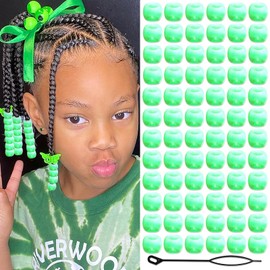 NAISKA - 90 piezas de perlas de acrílico para el cabello verde para niños y niñas, lindos clips para el cabello de plástico para niños pequeños, cuentas de rasta, joyería para el cabello para mujeres