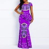 VERWIN African Dress Cap Sleeve Square Neck Floor-Length Geometric Mermaid