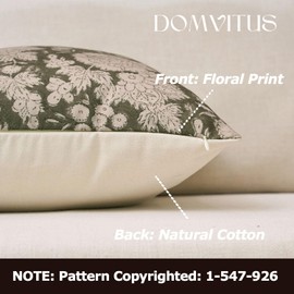 DOMVITUS Floral Pillow Covers 18x18 Set of 2, Vintage Block Print Pillow Covers Neutral Decorative Farmhouse Throw Pillow Covers for Bed Couch Living Room Dusty Green