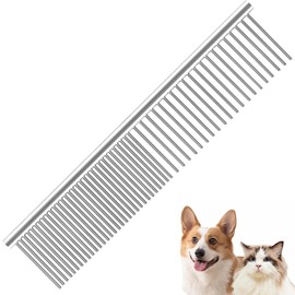 DEVENTORZ ペット コーム 犬の櫛 猫 コーム トリミング 櫛 ステンレス製 抜け毛取り もつれ毛解し 静電防止 ペット犬用品 毛並みを整える グルーミングツール 犬 猫 トリミング お手入れ 美容ブラシ猫子犬手入れ ペット用品 (L)